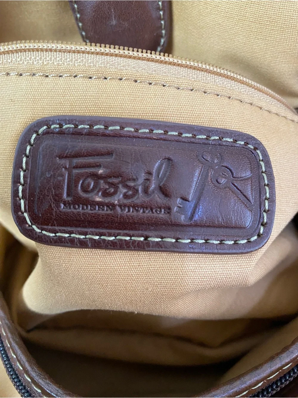 Fossil Tan/Brown Tropical Print Canvas Shoulder Bag